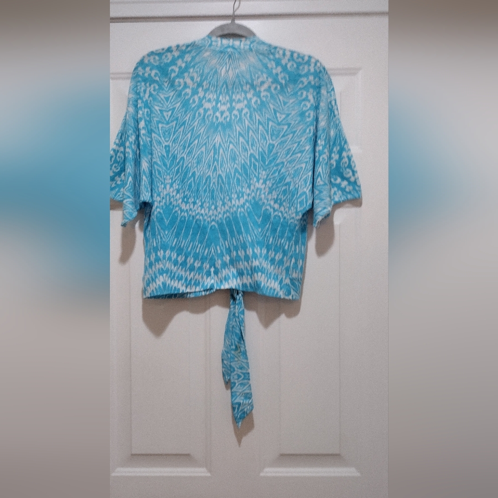 Chicos Size Small Linen Blend Knit Tie Beachy Blouse - Picture 4 of 6